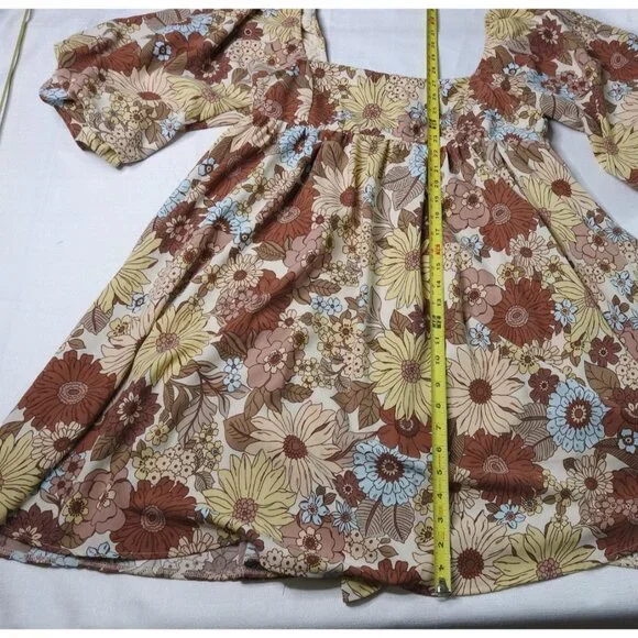 Hudson Gray Boho Floral Puff Sleeve Mini Dress Women’s Size M - Picture 3 of 11